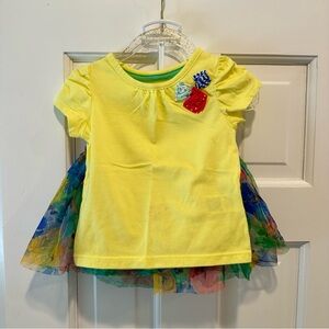 Cherokee Bright Yellow Tee with Multicolor Tulle Floral Skirt